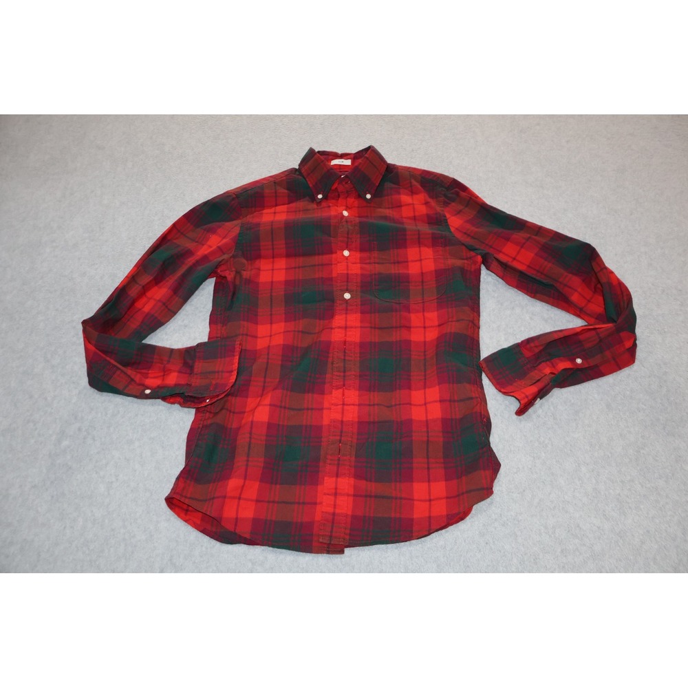 J.Crew Secret Wash Slim Men XS Extra Small Red Plaid Button Down Dress Shirt